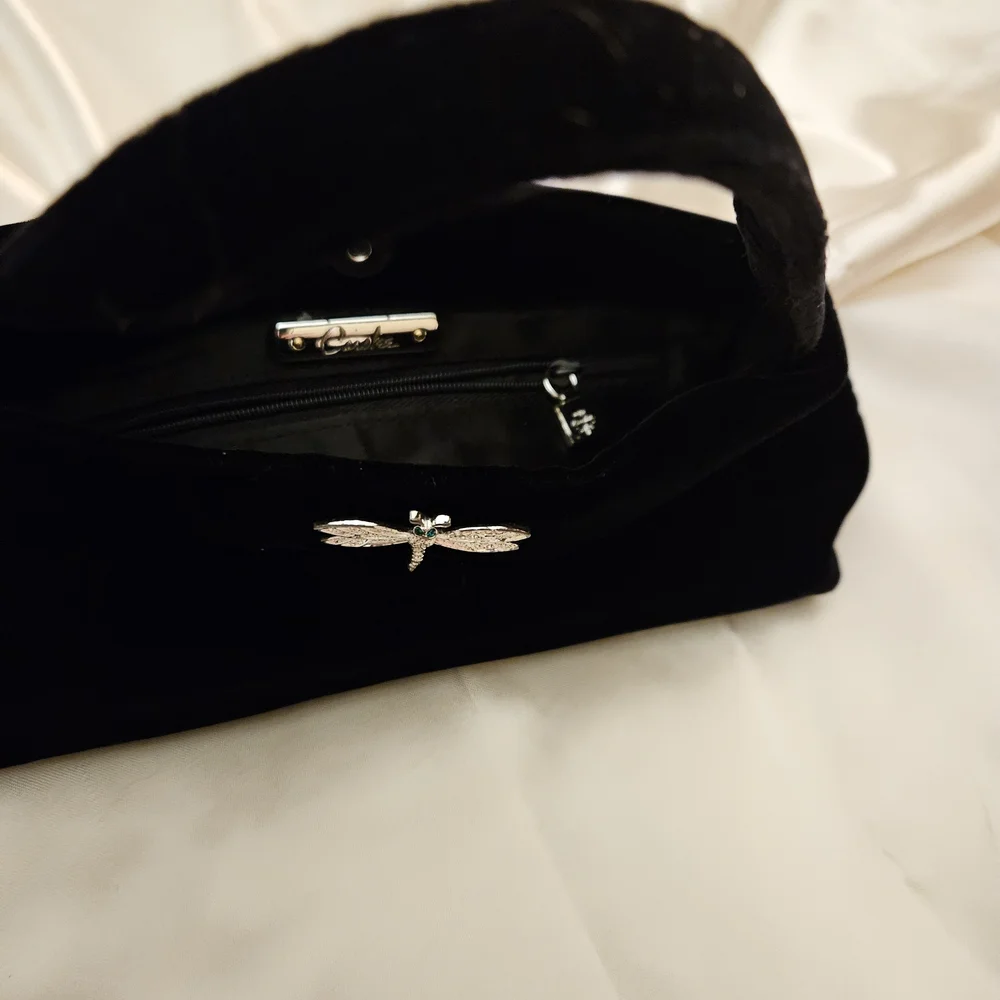 Carolee Black Velvet Clutch with Silver Dragonfly